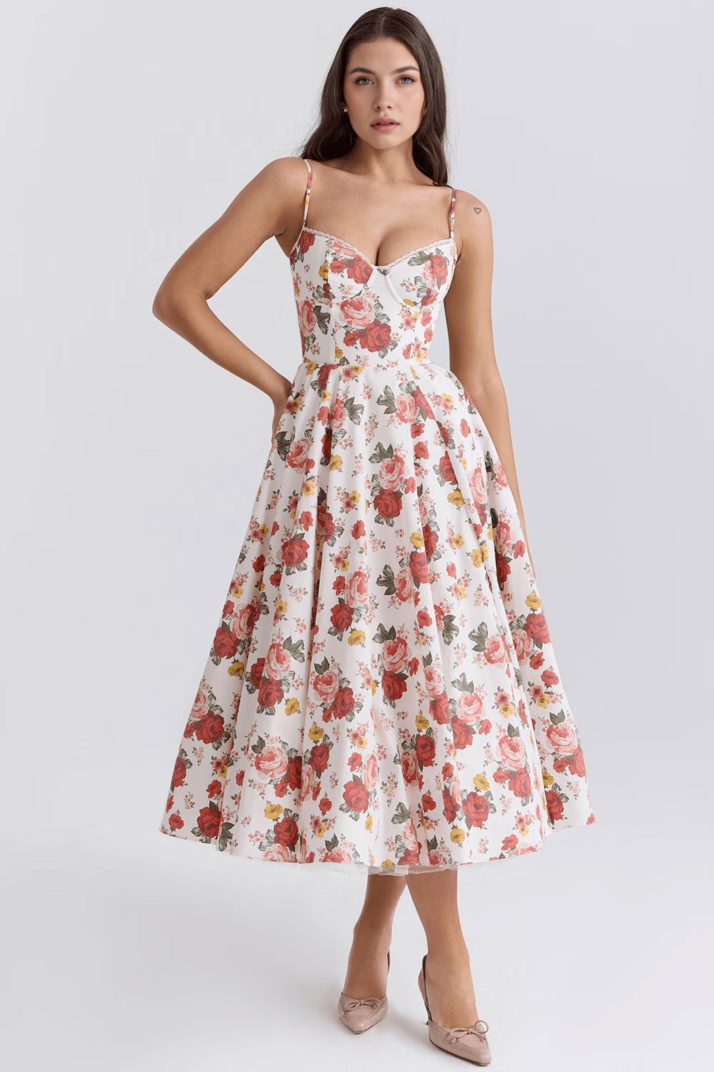 Retro Abendkleid mit Petticoat Retro Abendkleid mit Petticoat Rosa Chic Blumen S